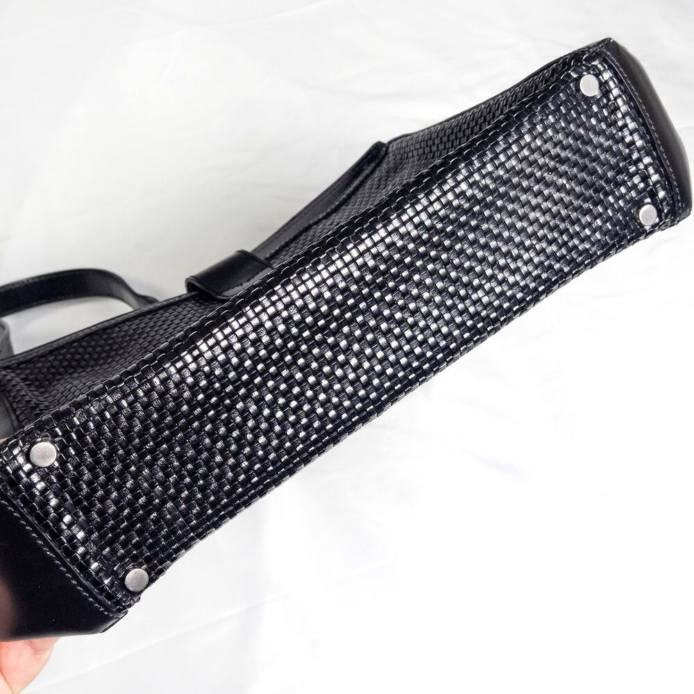 Bally Woven Leather Shoulder Bag Black Structured Minimalist Quiet Luxury - Picture 6 of 12